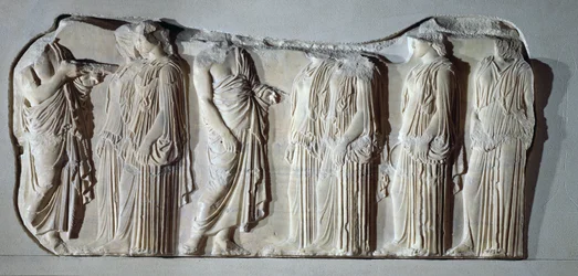 Organisers and ergastines (peplos-bearers), section of the Great Panathenaic procession from the east frieze of the Parthenon